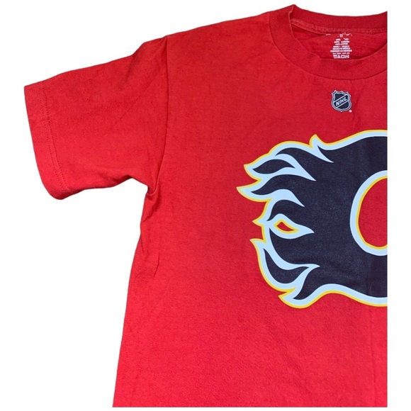 REEBOK NHL OFFICIAL CALGARY FLAMES Giordano Print Tee W Cap Sleeves Red Boys 12Y - Picture 3 of 8